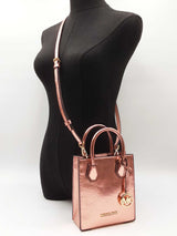 Michael Kors Mercer X-small Crossbody In Metallic Rose Gold Leather Fw0826pxdu