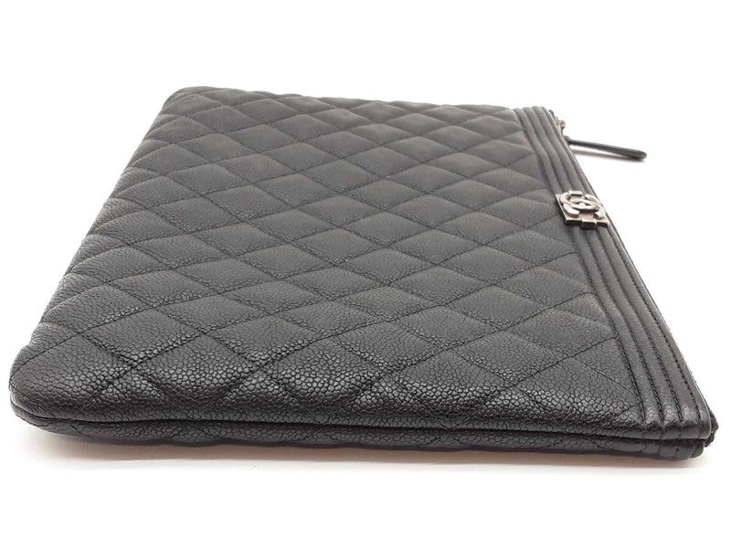 Chanel Boy O Black Leather Zipper Clutch Do0325exzde