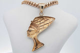 10k Yellow Gold Queen Nefertiti Pendant & Cuban Link Necklace 39g Eb0826owlrsa