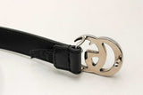 Gucci Thin Black Leather Belt With Silver Tone Gg Buckle Eb0125lrxsa