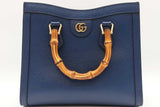 Gucci Navy Blue Leather Diana Bamboo Handle Tote Bag Eb0426lexzde