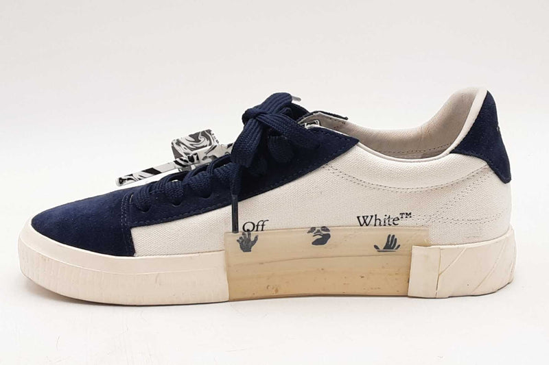 Off-white Low Vulcanized Eco Canvas White & Navy Sneakers Size 42 Eb0925lxzsa