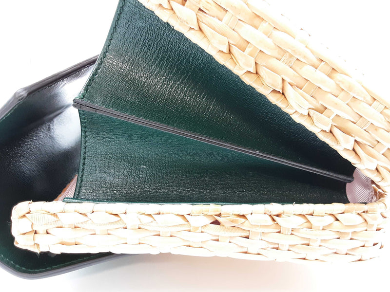Gucci Sylvie Green Leather Tan Wicker Handbag Do0225exzde