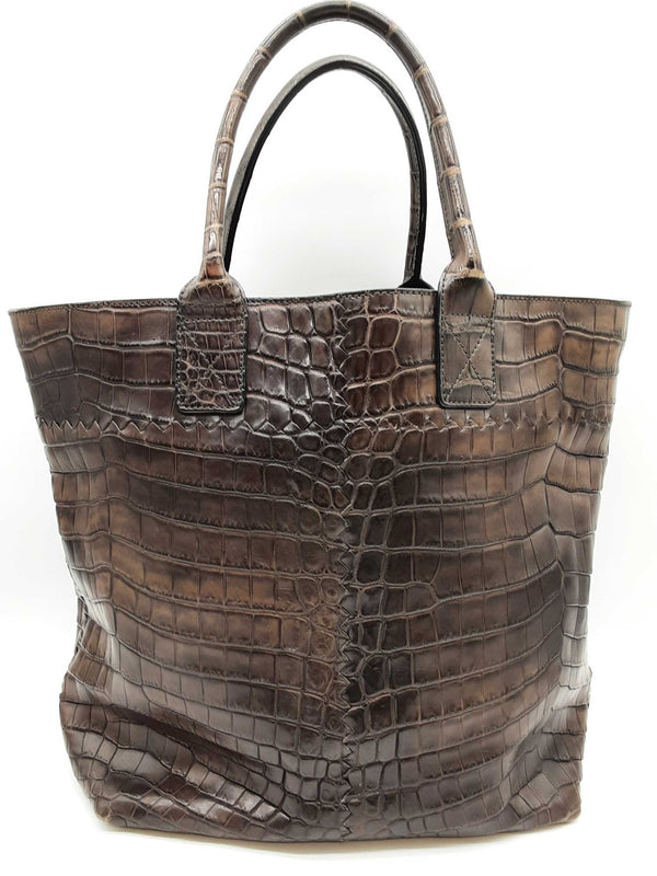 Bottega Veneta Dark Brown Matte Crocodile Leather Large Tote Bag Do0525rxzde