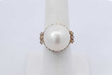 Pearl & Diamond Ring In 14k Yellow Gold 8.2 Grams Size 6.5 Eb1025prxdu