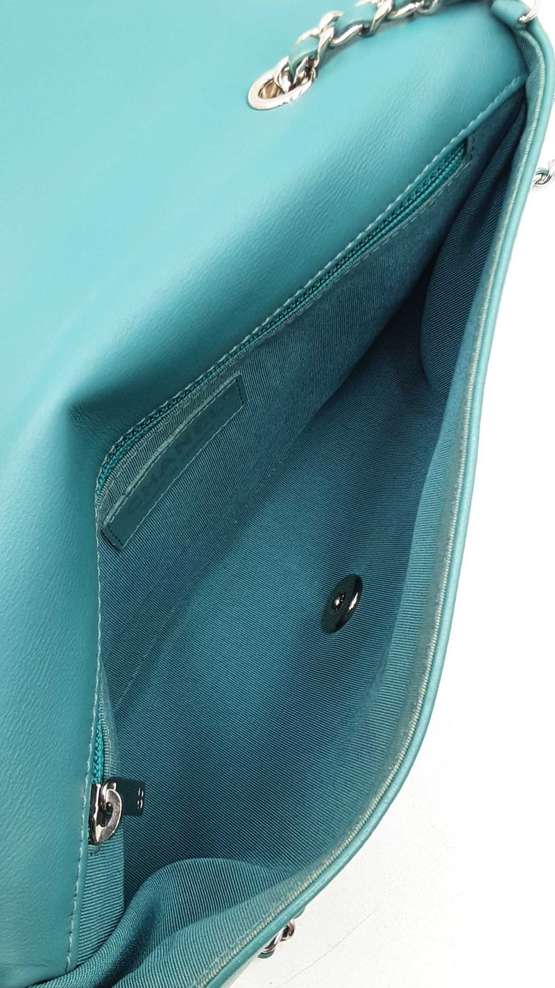 Chanel Full Flap Crossbody Bag In Teal Quilted Crumpled Calfskin Fw0925ozxzdu