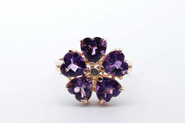 14k Yellow Gold Diamond Lab Amethyst Flower Ring Size 8 3.7g Lh0824lrxde