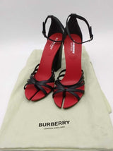 Burberry Hove Black & Red Leather Thong Ankle Strap Heels Size 39 Eb0926crsa