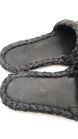 Christian Dior Raffia Embroidered Dway Mules Size 7.5 Eb0925sxdu