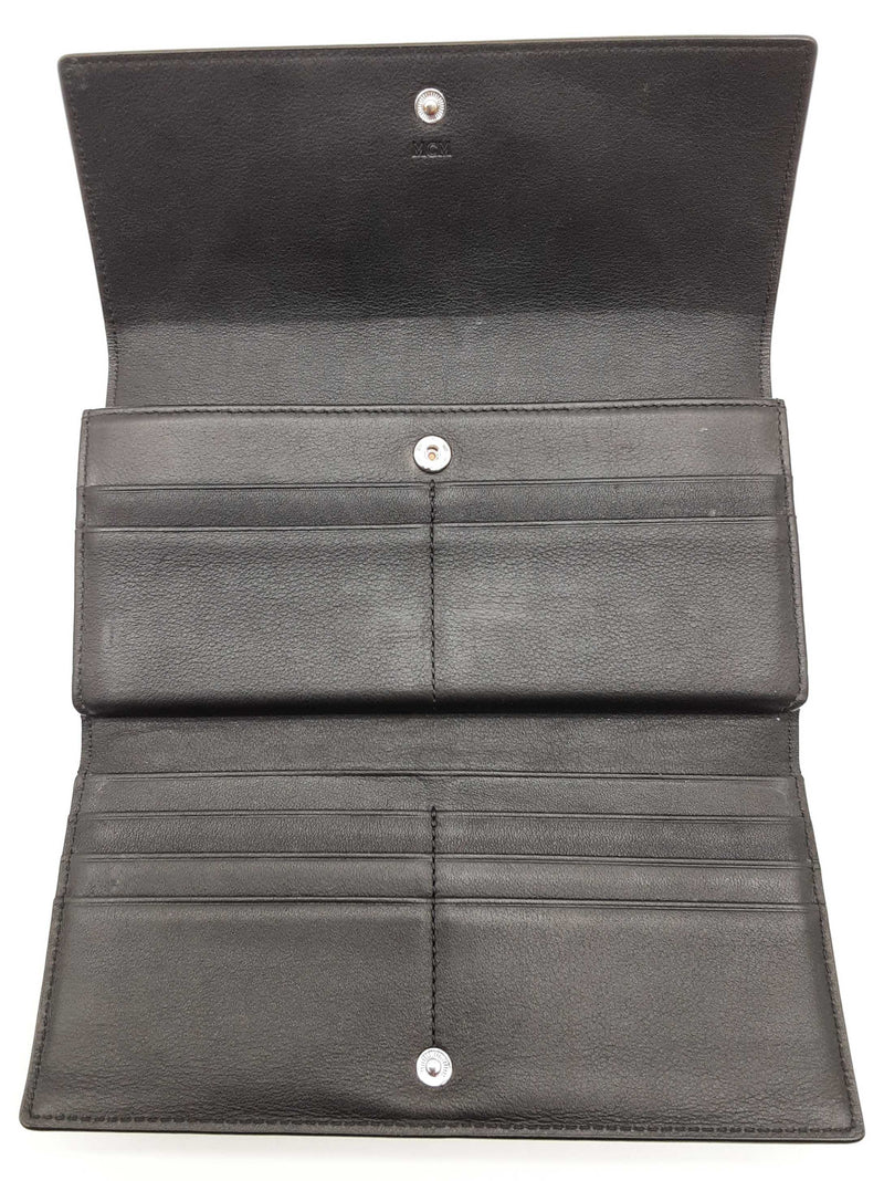 Mcm Black Embossed Logo Leather Continental Trifold Wallet Do0825crde