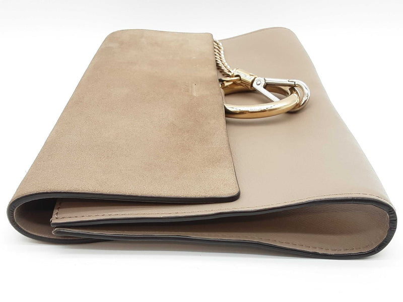 Chloe Faye Taupe Beige Gray Suede Leather Chain Clutch Do0925crde