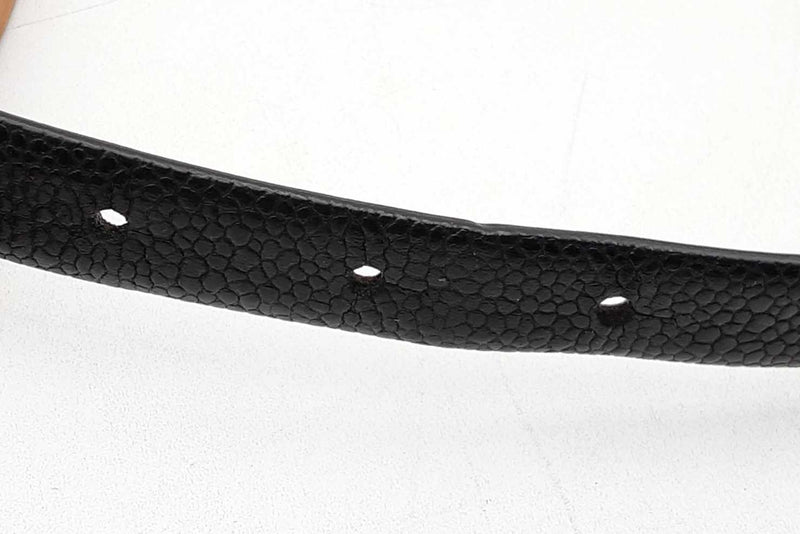 Chanel Black Leather Belt With Silver Tone Interlocking Cc Buckle Eb1025wrxdu