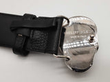 Philipp Plein Black Rhinestones Skull Head Black Leather Belt Do0426lxzde