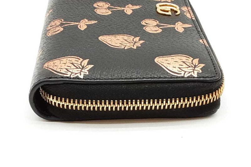 Gucci Black Marmont Metallic Strawberry & Cherry Zip Around Wallet  Eb0325lrxde
