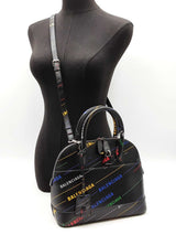 Balenciaga Small Ville Top Handle Bag In Logo Printed Black Leather Fw0925orxdu