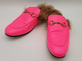 Gucci Princetown Neon Pink Leather Fur Loafers Size Gucci 11 Mens Do0925oorde