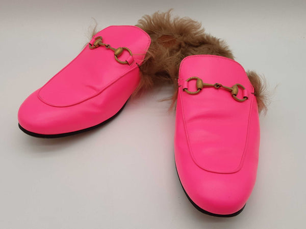 Gucci Princetown Neon Pink Leather Fur Loafers Size Gucci 11 Mens Do0925oorde