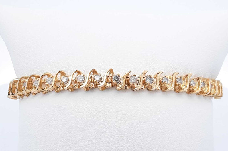 Diamond Tennis Bracelet In 14k Yellow Gold 13.4 Grams 6.75 Inch Eb0924ixzdu