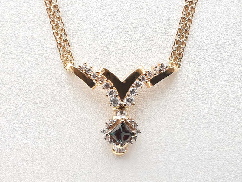 Lab-created Alexandrite, Natural Diamond & 14k Gold Necklace 13.5gs Fw0725rxzdu