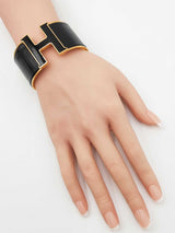 Hermès Extra Wide Clic H Gold-tone & Black Enamel Bangle Bracelet  7 Inch Fw0626lxzdu