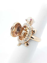 Mama And Baby Turtle Locket Ring In 14k Tri-color Gold 8.8 Grams Size 6.5 Fw0726rzxdu