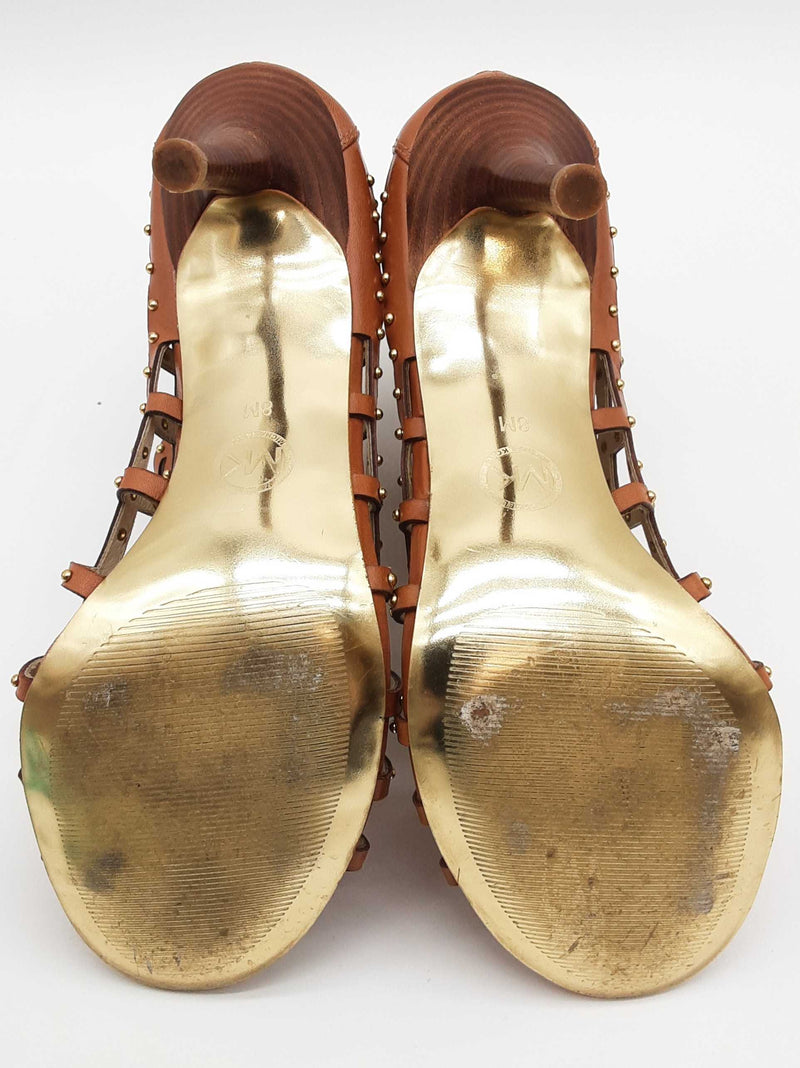 Michael Kors Yvonne Gold Brown Leather Caged Heels Size Us 8m Womens Do0525oxde