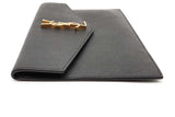 Yves Saint Laurent Uptown Pouch Black Leather Envelope Clutch Eb0826oxzsa
