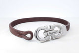 Salvatore Ferragamo Double Gancini Silver-tone & Leather Bracelet 7.5 Inch Fw0926ezdu
