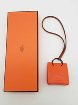 Hermes Shopping Bag Feu Orange Leather Bag Charm Do0625loxde
