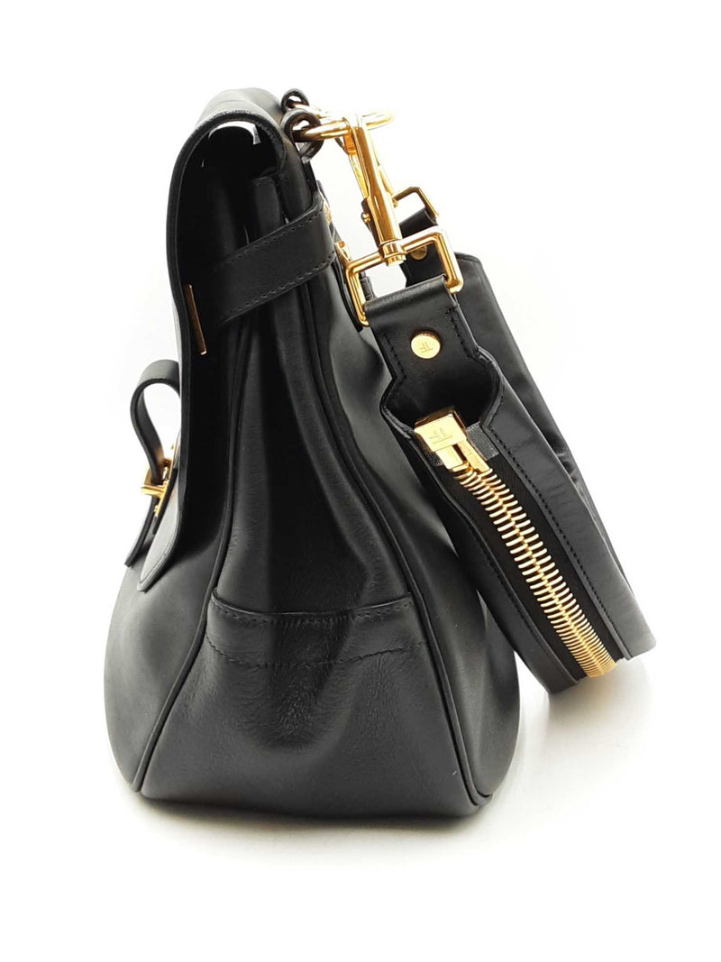 Tom Ford Zipper Strap Black Leather Shoulder Bag Fw0824pcrdu