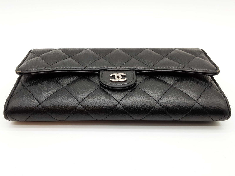 Chanel Timeless Classic Black Quilted Caviar Leather Long Wallet Do0825lrxde