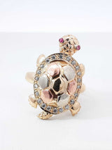 Mama And Baby Turtle Locket Ring In 14k Tri-color Gold 8.8 Grams Size 6.5 Fw0726rzxdu