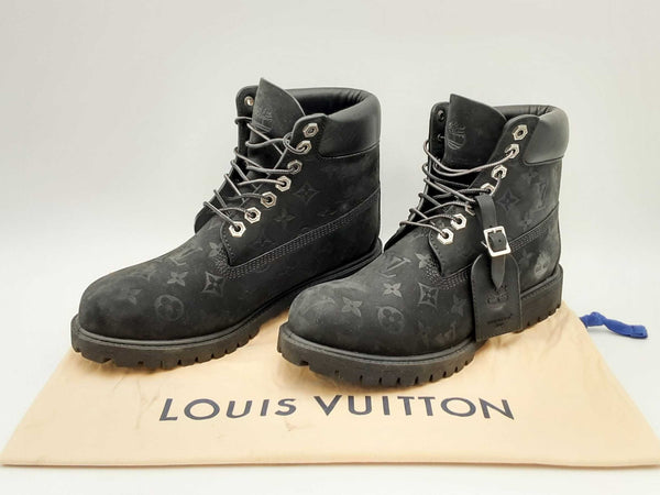 Louis Vuitton X Timberland Black Embossed Monogram Boots Size Us 8.5 Fw1124wxzsa