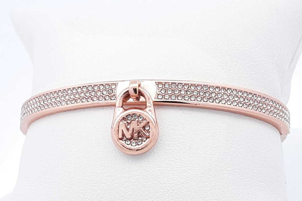 Michael Kors Rose Gold Tone Logo Lock Bangle Bracelet 18.1 Grams Eb0125wxsa