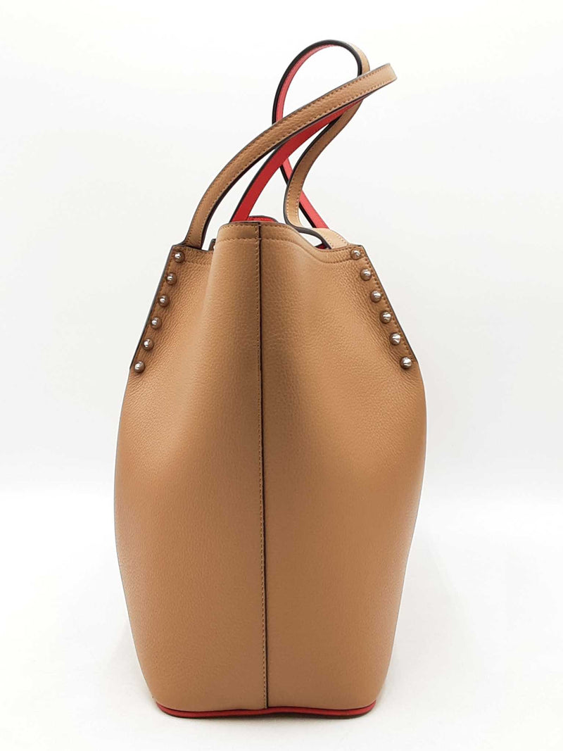 Christian Louboutin Cabarock Spiked Large Tote Bag In Taupe Leather Fw1125wordu