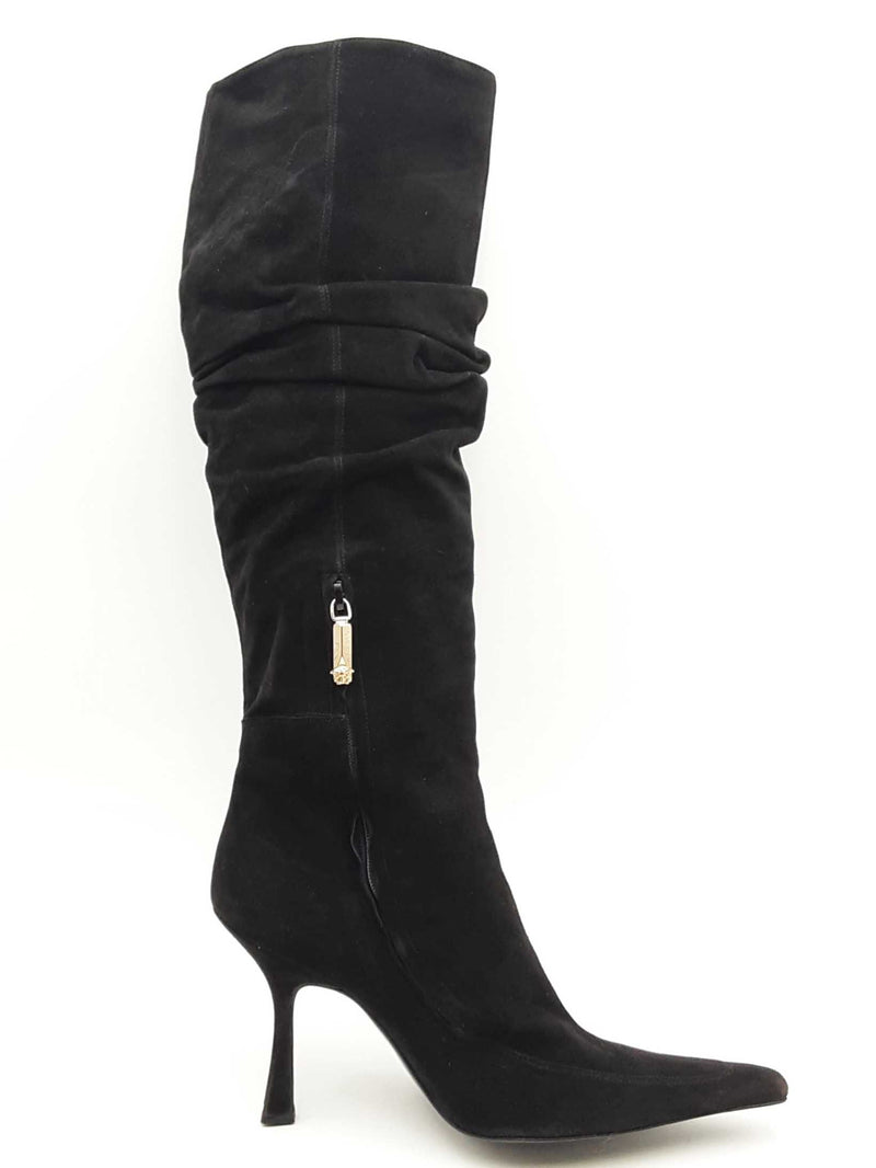 Versace Black Suede Knee High Boots Size 37.5 Eb1124crsa