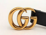 Gucci Marmont Thin Black Leather Belt & Gold-tone Double G Buckle Fw1124lxzsa