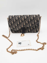 Christian Dior Oblique Jacquard Saddle Pouch With Chain Eb0226rxzsa
