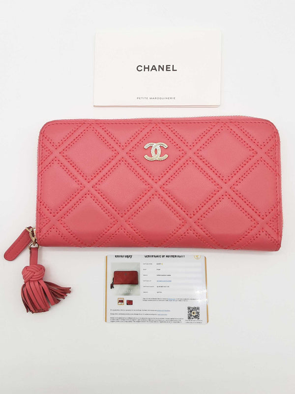 Chanel Pink Diamond Quilted Leather Zipper Wallet Do0425rxzde