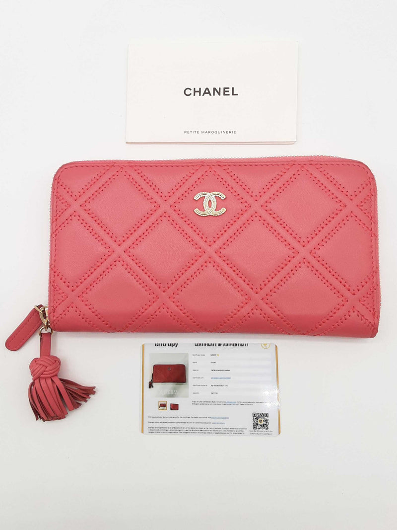 Chanel Pink Diamond Quilted Leather Zipper Wallet Do0425rxzde