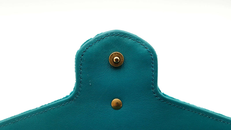 Gucci Gg Marmont Matelassé Chain Wallet In Pavone Cyan Velvet Fw0725wrzdu