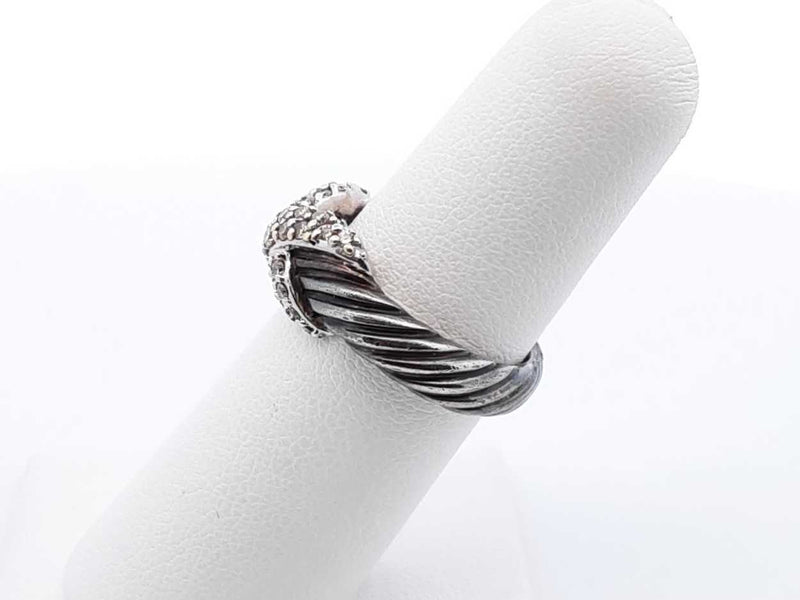David Yurman Sterling Silver 18k & Diamond Cable Ring 6.6g Size 5.75 Fw0625loxdu