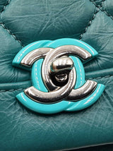 Chanel Full Flap Crossbody Bag In Teal Quilted Crumpled Calfskin Fw0925ozxzdu