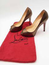 Christian Louboutin Bronze Metallic Leather Very Prive Pumps Sz 36.5 Eb0925crsa