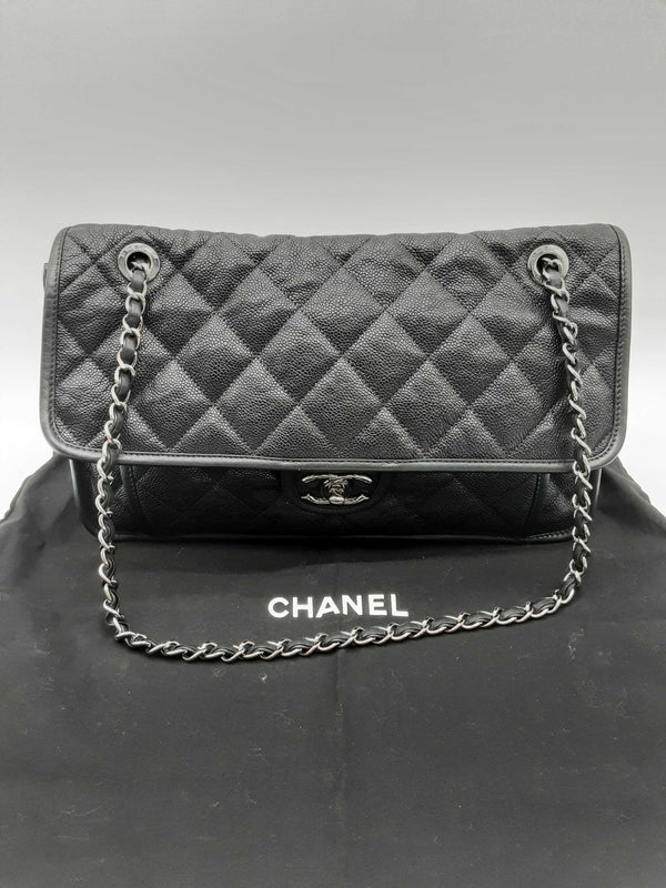 Chanel French Riviera Flap Black Cavier Leather Shoulder Bag Do0924lsxzde