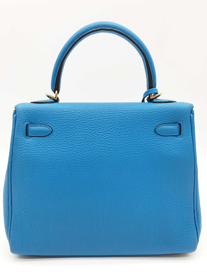 Hermes Kelly 25 Bleu Izmir Blue Togo Gold Hardware Shoulder Bag