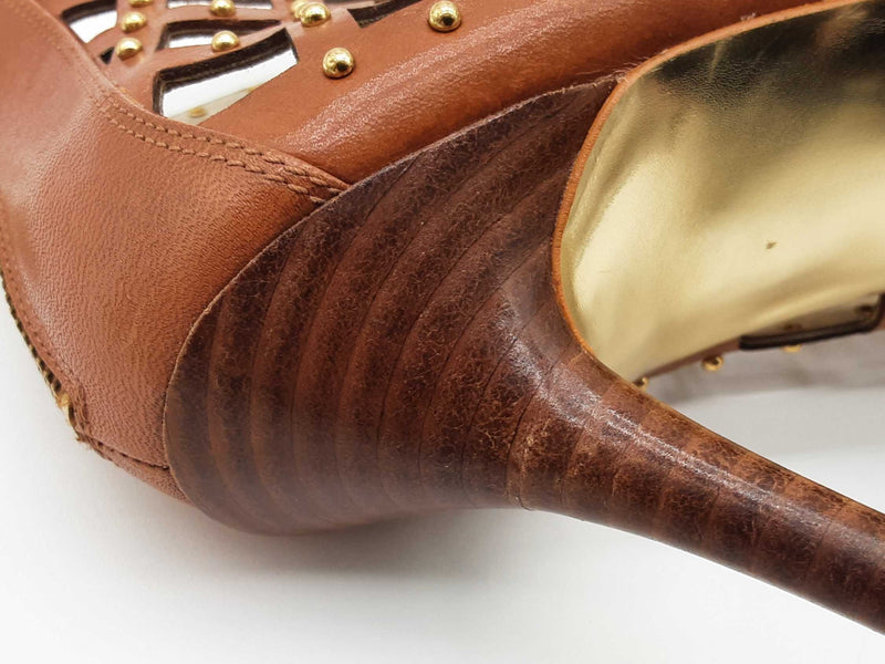 Michael Kors Yvonne Gold Brown Leather Caged Heels Size Us 8m Womens Do0525oxde