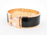 Hermès Clic Clac H Rose Gold-tone & Black Enamel Bracelet 7 Inch Fw1026lordu