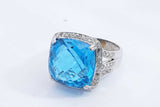 Blue Gemstone & Diamond Ring In 14k White Gold 2 Grams Size 8.75 Eb0724lxzsa