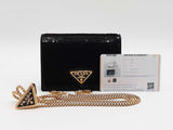 Prada Sequined Triangle Logo Card Holder With Chain In Black Leather Fw1225wxzdu